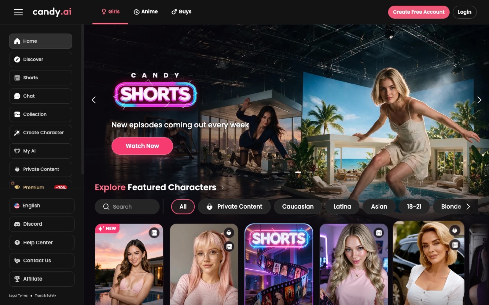 Official candy.ai homepage captured 1 September 2026